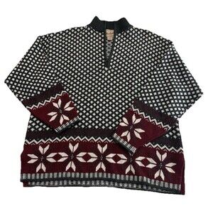Woolrich Fair Isle Snowflake Embroidered Quarter Zip Sweater Size Large